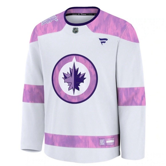 Fanatics Winnipeg Jets Hockey Fights Cancer Jersey 2024 NHL Men's Size 4XL NEW - Picture 2 of 4